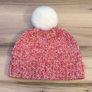 NWT L.L. Bean Rag Wool Faux Fur Pom Hat Rich Red Color Women's OS